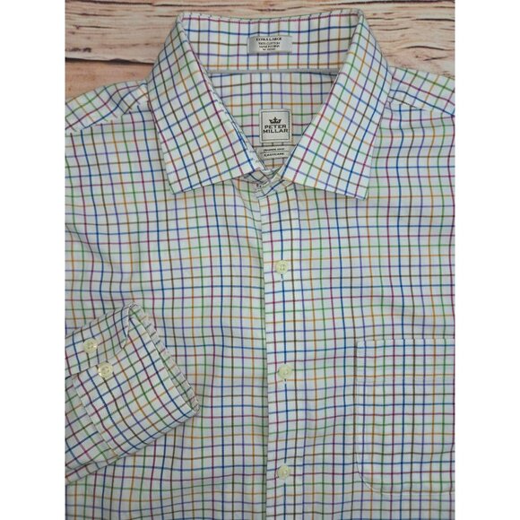 Peter Millar Mens Nanoluxe Easycare Premium Dress Shirt XL Gingham Cotton - Picture 4 of 6